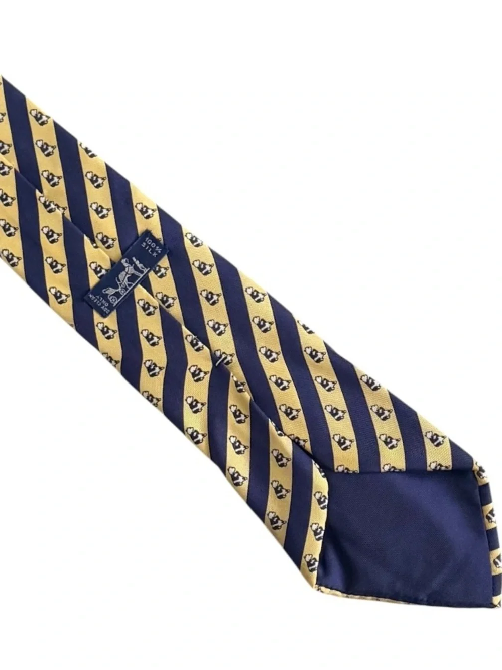 Hermès Navy Blue and Yellow Panda Bear Silk Twill Necktie